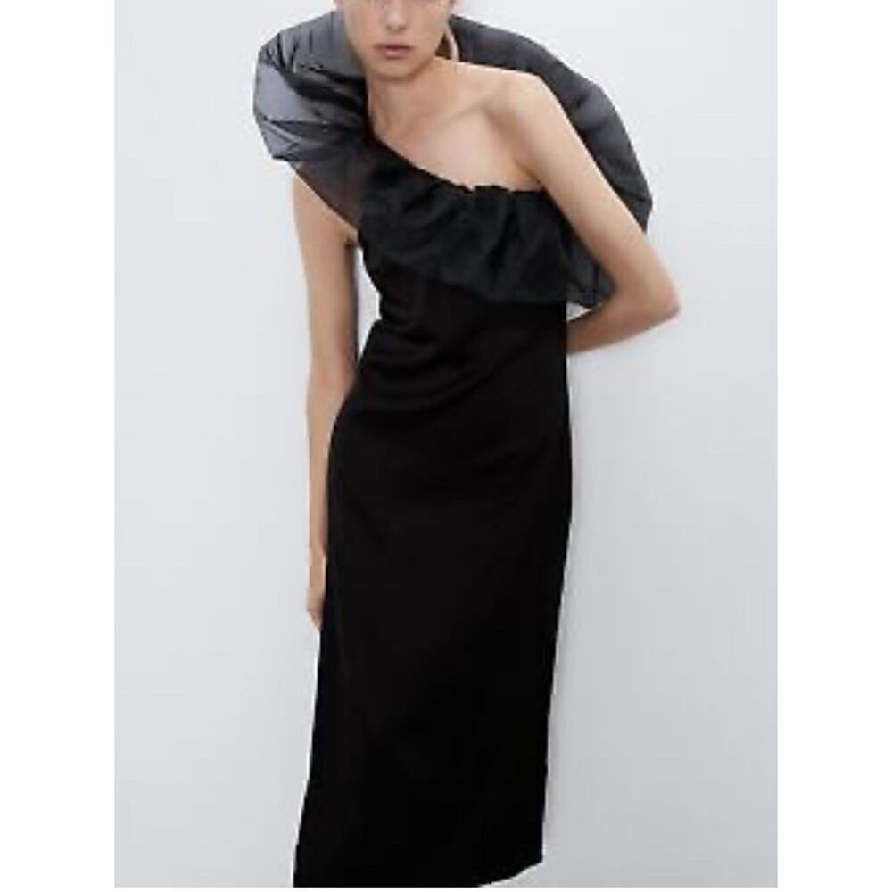 Zara Satin Effect Organza One Shoulder Dress